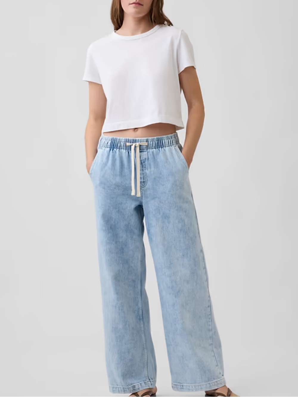 Gap High Rise Pull-On Wide-Leg Jeans Large Womens Relaxed